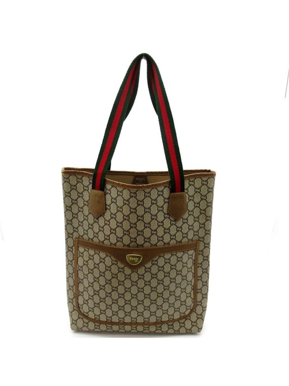 Gucci Vintage Sherry Line Tote Bag GG Canvas Leather Brown
